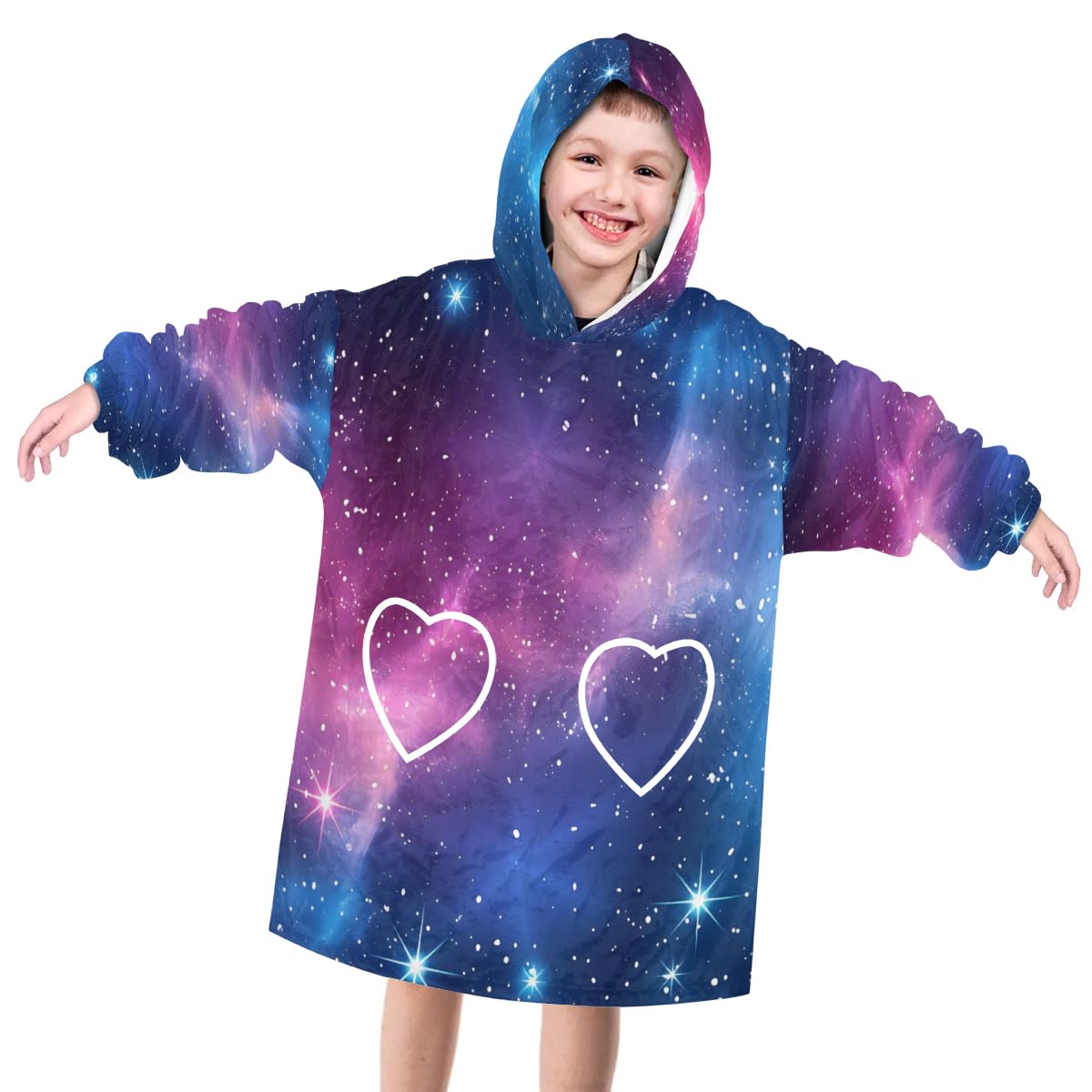 Wearable Blanket Hoodie for Kids, Majestic Starry Sky Fleece Sweatshirt Blanket Oversized Blanket Sweatshirt with Pocket Flannel Warm Hooded Blanket 6-10 Year Old Girl Boy Gift, One Size