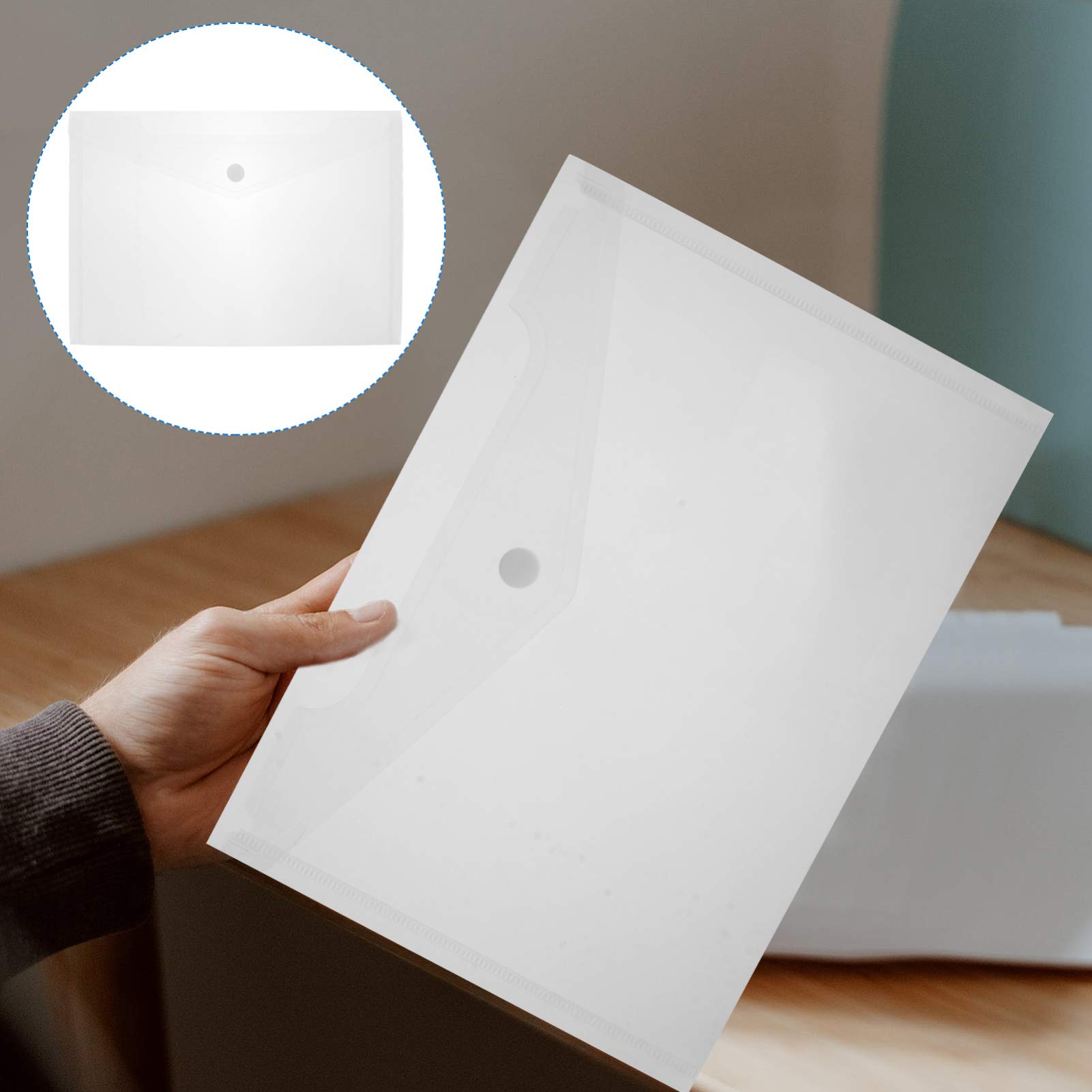 40Pcs Buste di Plastica Sacchetti di File di Cartelle di File con Bottone a Pressione A4 Dimensione Chiaro Documento per I Documenti