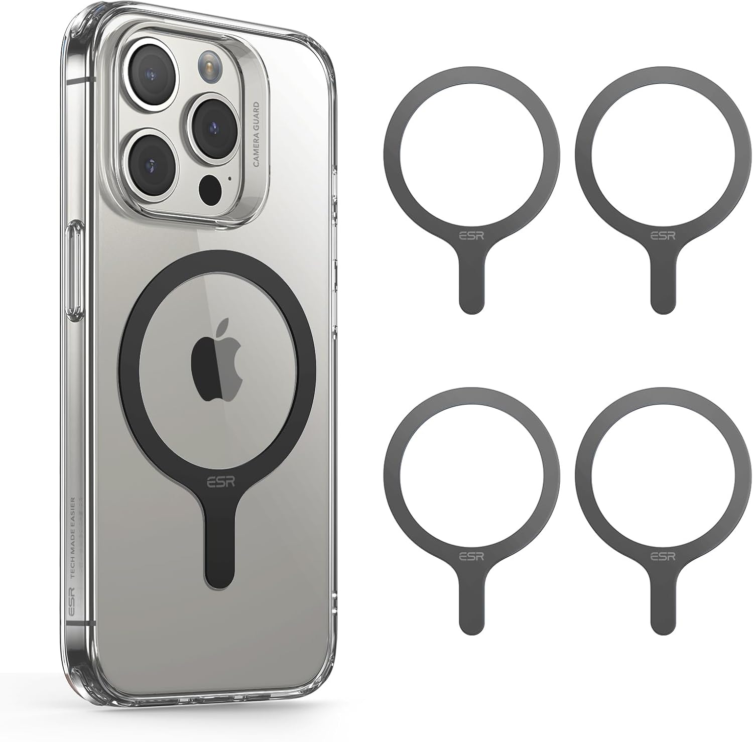 ESR for MagSafe Sticker 360, MagSafe Ring Magnet, 4 Pack Magnetic Ring, Universal Magnetic Wireless Charger Conversion Kit for iPhone 16/16e/15/14/13/12/11, Galaxy S24/S23/S22/S21 and More, Black