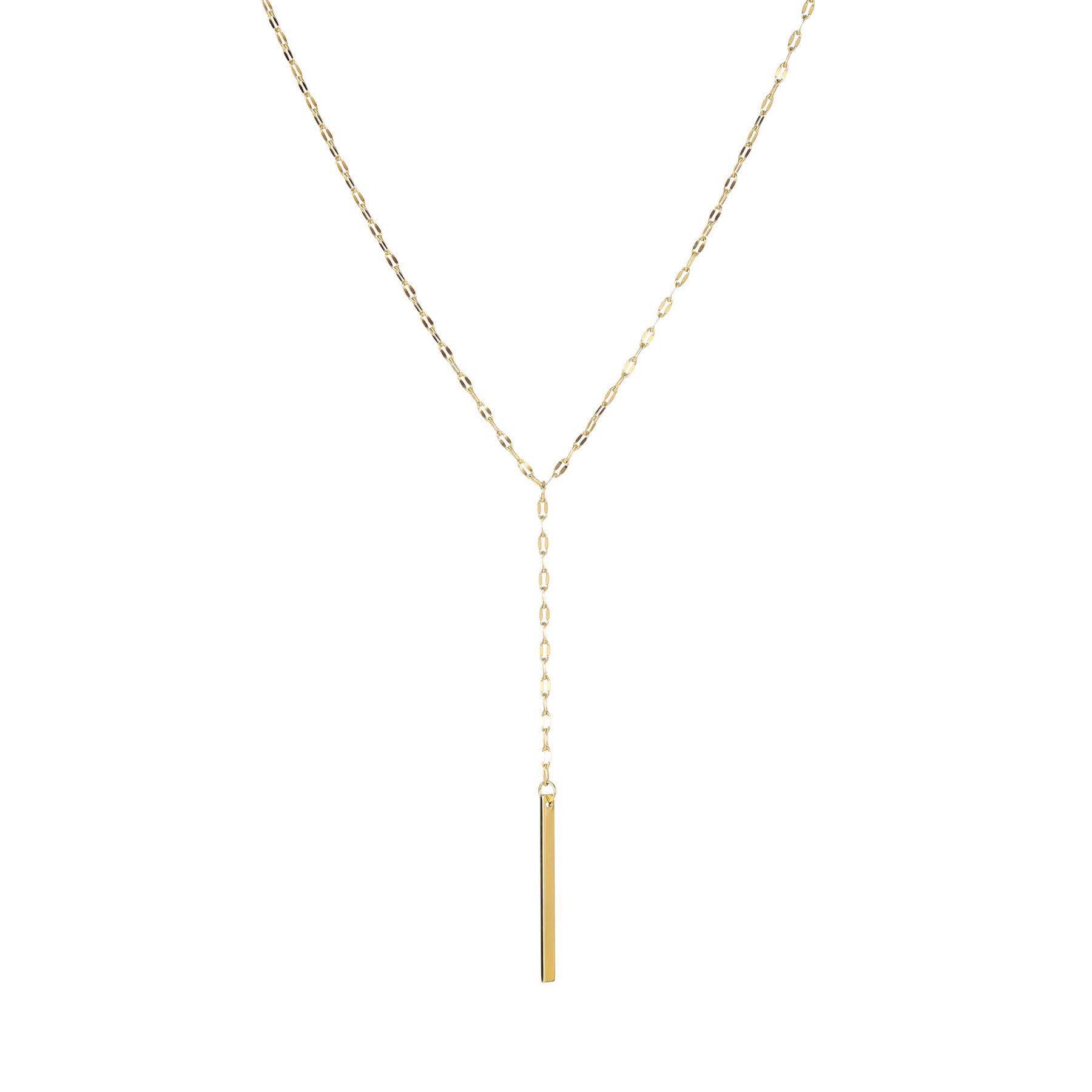 S.J JEWELRY Womens Handmade CZ Simple Delicate 14K Gold Plated/Rose Gold Plated/Silver Plated Lariat Simple Baton Adjustable Y Necklace