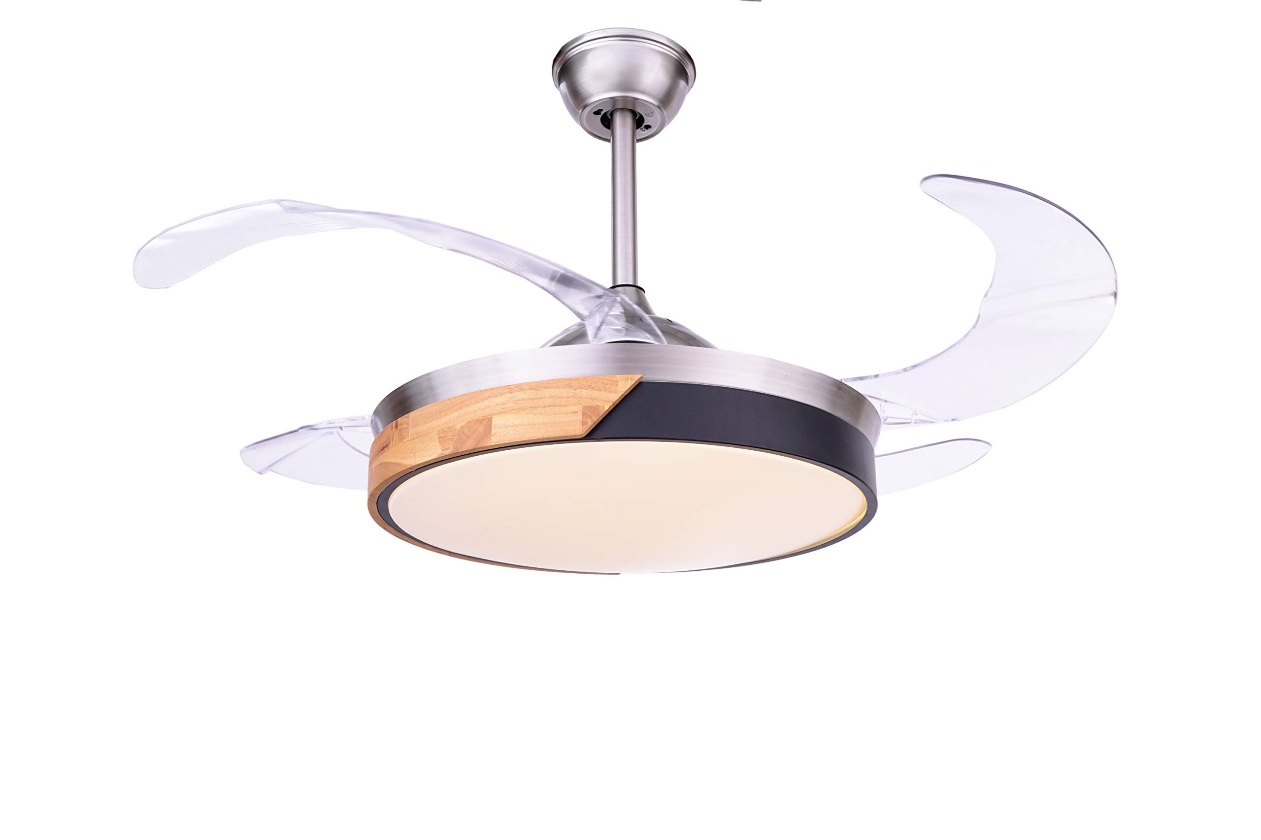 Hans Lighting Ceiling Fan with Light Wooden Finish Luxury Modern Fan with Remote Noiseless Retractable Chandelier Fan with Anti Dust Blades (Wood Brown), BIS Certified