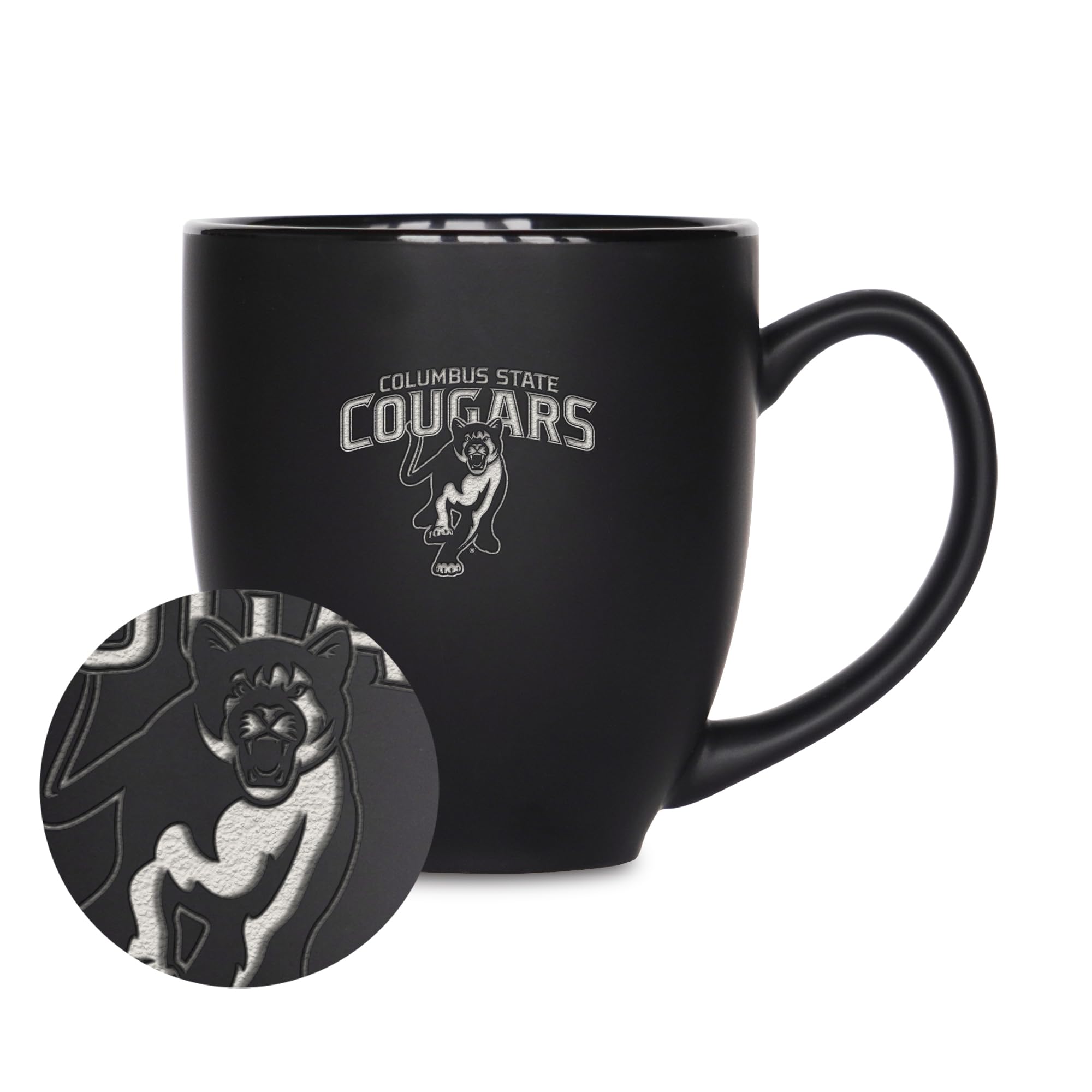 Tasse de bistrot Cal State Northridge gravée au laser en céramique noire mate 425 ml