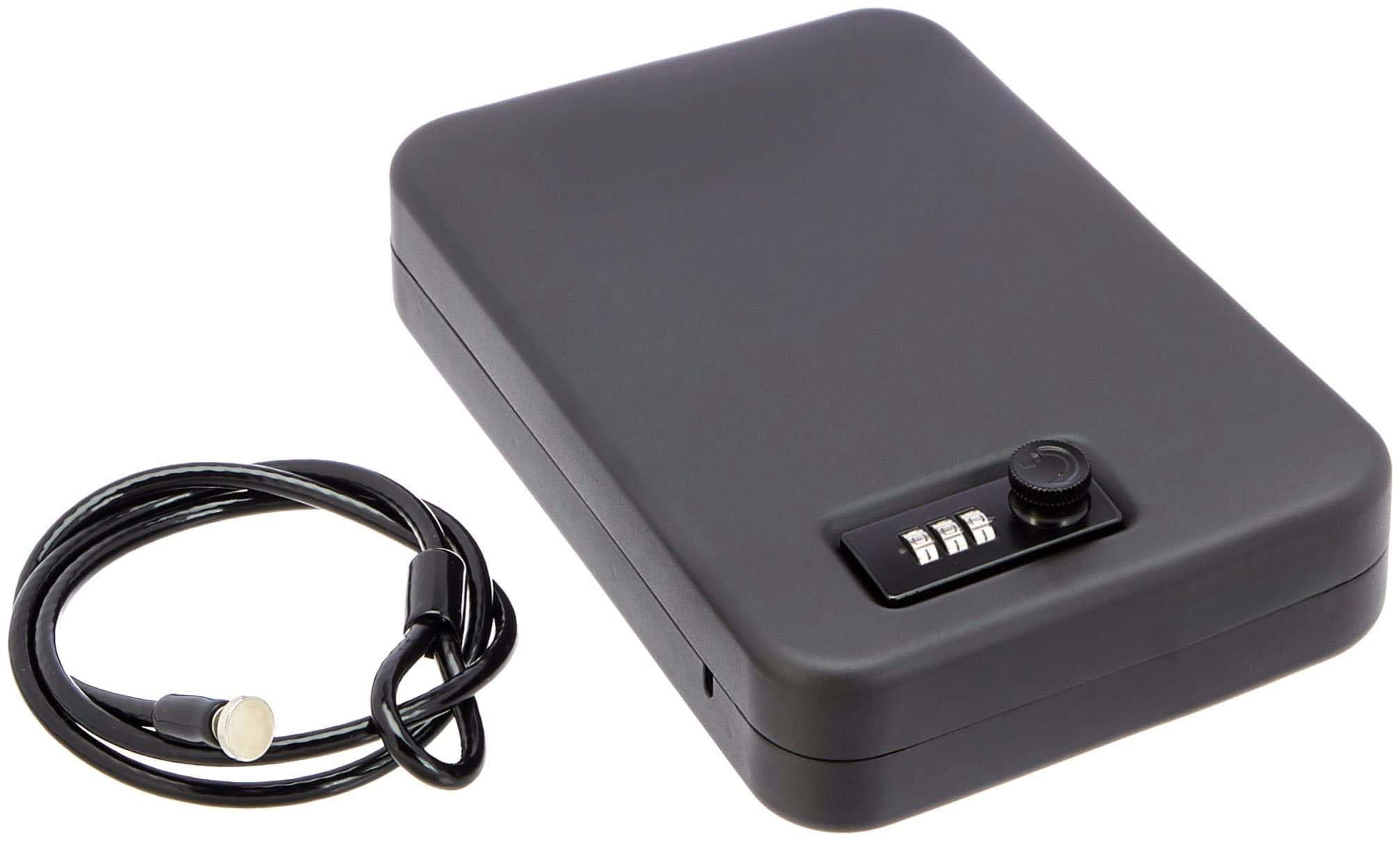 THE WHITE SHOP Portable Security Case Lock Box Safe, Small Lock Box with Code, for College Dorm Room, Home, Combination Lock, Large, Black