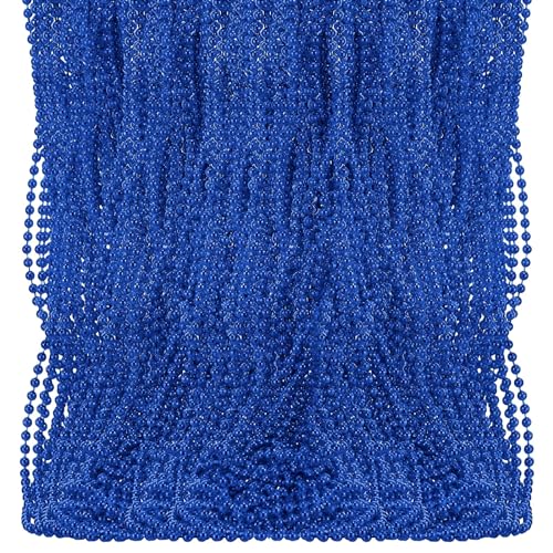 Tigeen 200 Pcs Mardi Gras Beads Necklaces Bulk 30'' Metallic Beaded Necklace for Carnival Halloween Parade School Spirit Wear (Blue)