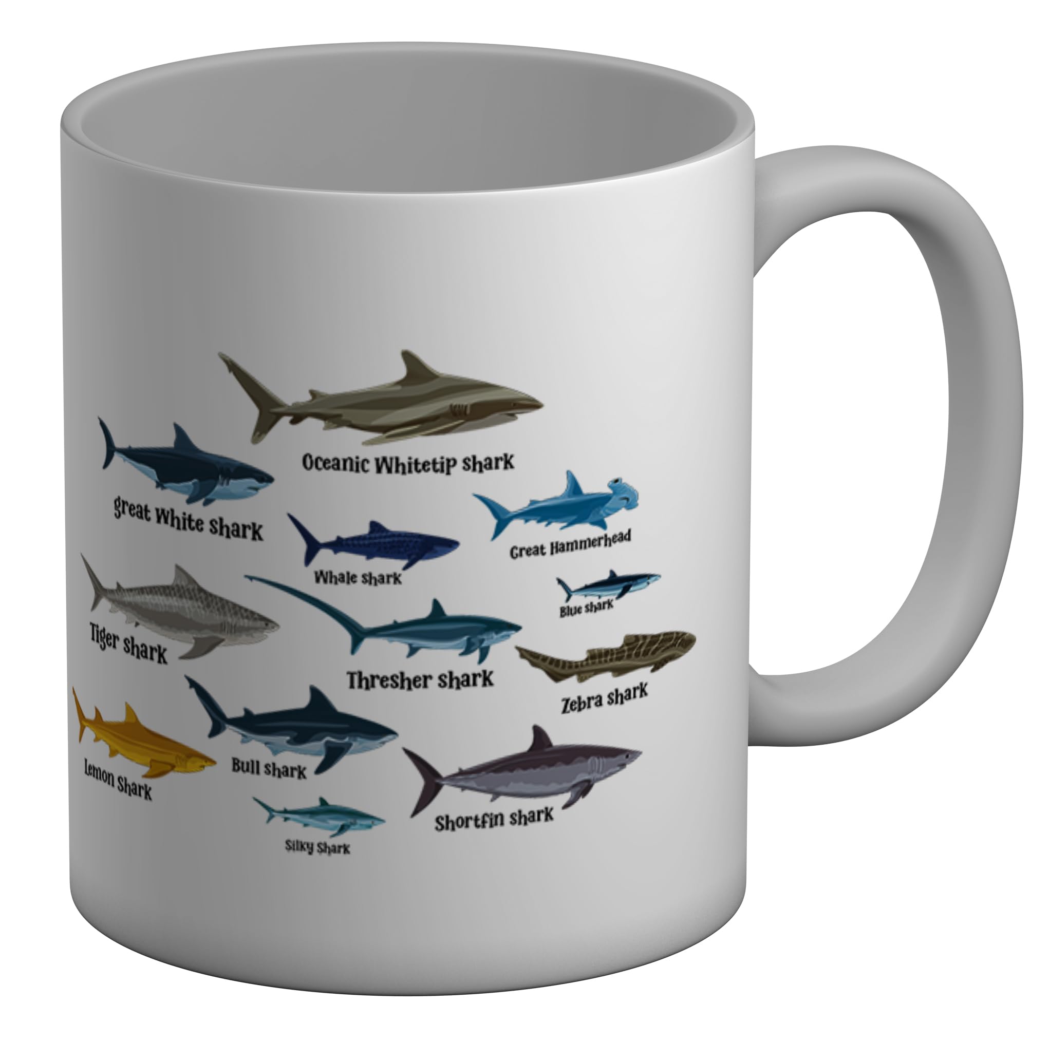 Shopagift Sharks of The World Mug Ocean Lover White 11oz Large Gift Ceramic Cup