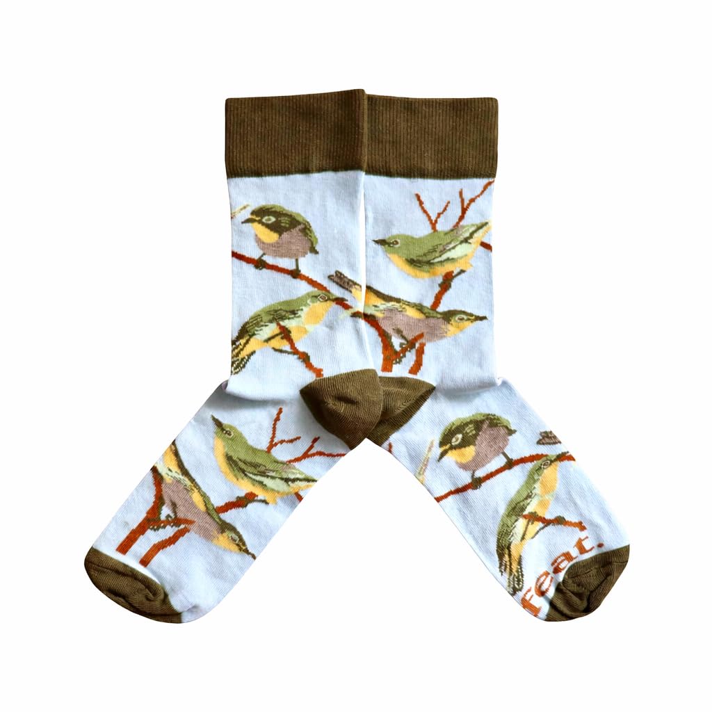 Feat Sock Co Unisex Green Bird S Cotton Crew Socks, Uk Sizes 8-11
