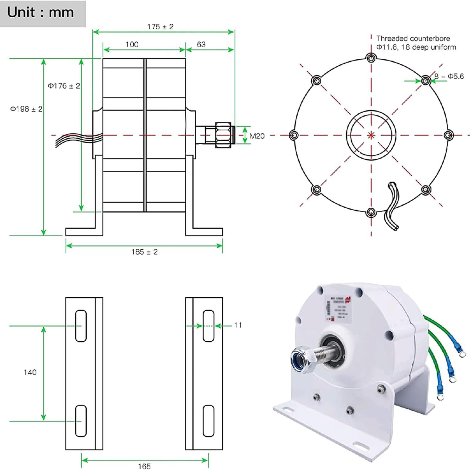 Generatore Trifase A Magneti Permanenti Senza Ingranaggi Da 800 W A Basso Numero Di Giri, Alternatore Ca 12 V/24 V/48 V con Raddrizzatore Ad Alta Efficienza Incluso, per Turbine Eoliche E Id