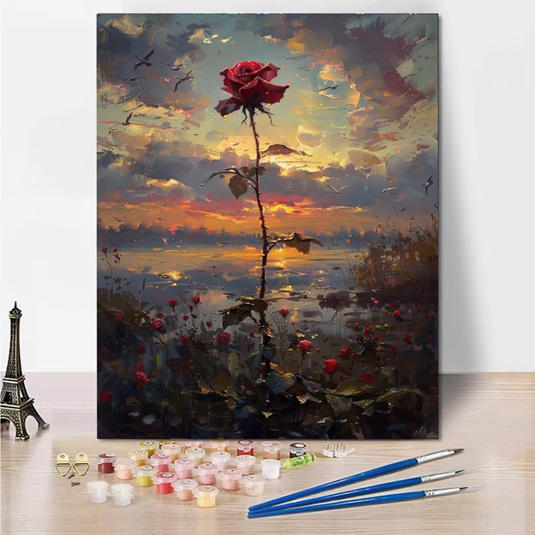 RNXAOPEN Numéro d’Art Moyen Format – Sunset Flower – Loisir créatif – Kit de Peinture par NuméRos – Activité détente et créative – Dès 50 Ans 100x130cm – Version française 1099-X