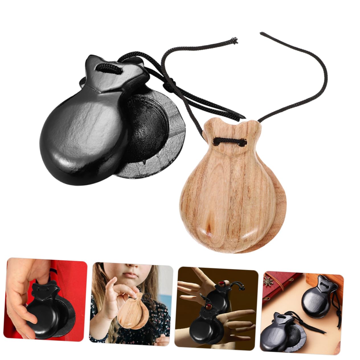 GOOHOCHY 2pcs Spanish Castanets Wooden Clappers Unique Percussion Instrument for Adults Hardwood Craftsmanship