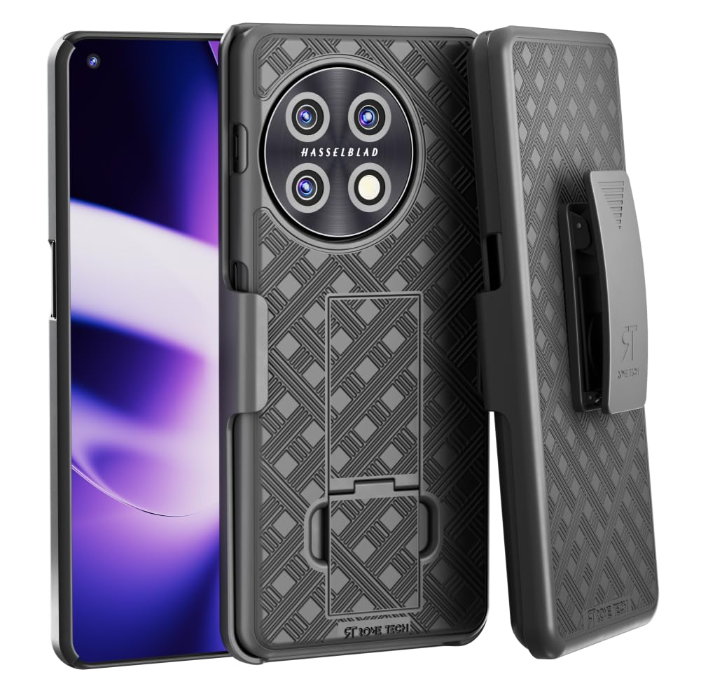 Rome Tech Holster Case with Belt Clip for OnePlus 11 6.7" (2023) - PHB110 - Slim Heavy Duty Rugged Phone Cover with Kickstand Compatible with One Plus 11 - Black