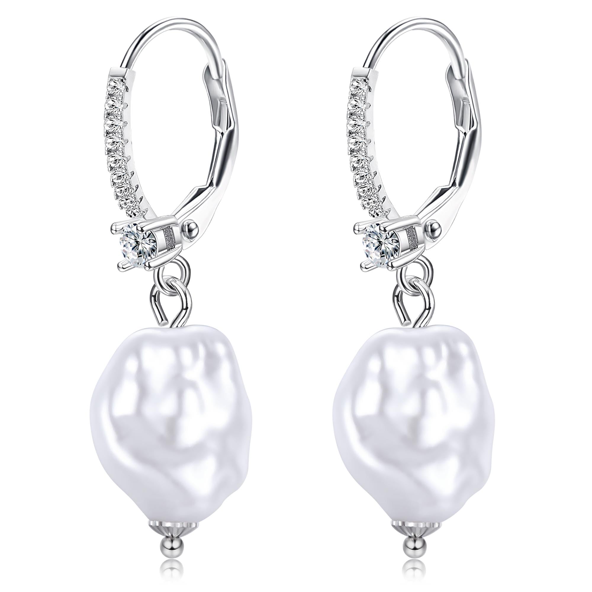 ORAZIO Pendientes de Perlas de Agua Dulce de Plata de Ley Pendientes de Aro Pequeños Huggie Leverback AAAA+ Zirconia Cúbica Pendientes Colgantes Hipoalergénicos para Regalo Ideal Mujer