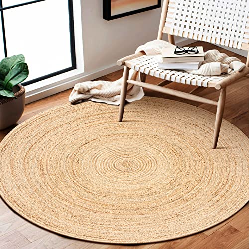 Jute Braided Rug, 4' Round Natural, Hand Woven Reversible Rugs For Kictchen Living Room Entryway, 4 Feet Round #TOP5