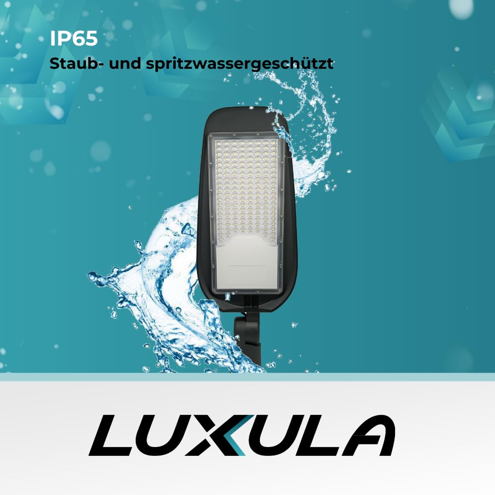 LUXULA LED Straßenlaterne 50W 2 Stück, 5800 Lumen, 5000K Neutralweiß, IP65 Wasserdicht, Mastleuchte, Straßenlampe, Aussenleuchte, Wegeleuchte für Hof, Parkplatz, Einfahrt und Gartenwege