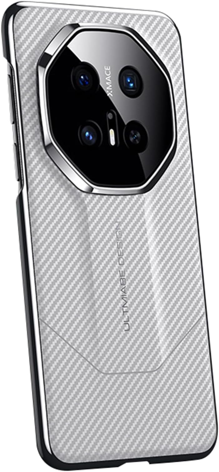 Case for Huawei Mate 80 Pro Max/80 Pro/80, Carbon Fiber Texture Plating Leather Cover Anti-Fingerprint All-Inclusive Lens Protection Shell,White,80