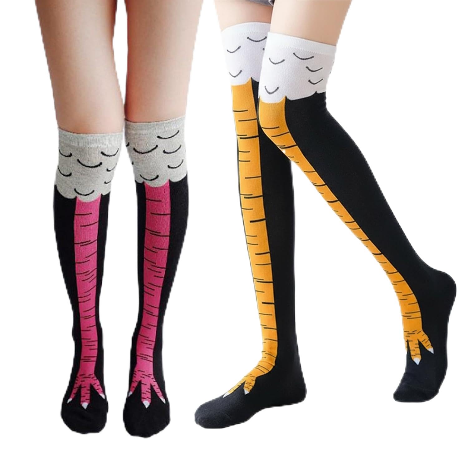 HolooVeranillo 2Pcs Chicken Leg Socks,Crazy Funny 3D Cartoon Animal Chicken Feet Socks,Paw Crazy Tights Sock, for Cosplay, Parties, Halloween, and Photo Props（White, Pink）
