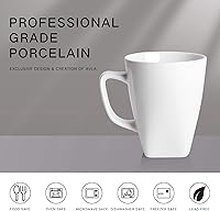 Vista 3 de AVLA Juego de 6 tazas de café de porcelana, de 12 onzas grandes, tazas de cerámica con asa para café, té, cacao o chocolate, color blanco