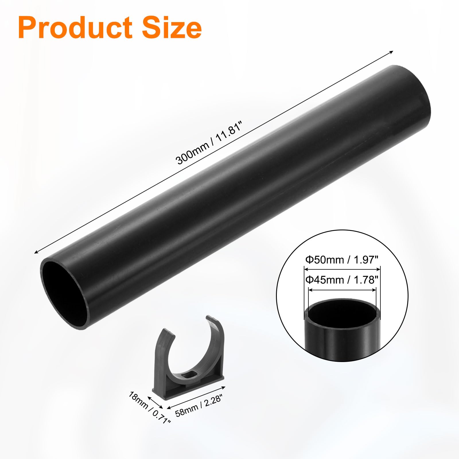 QUARKZMAN 2 Pezzi Tubo Rigido In PVC 300 Mm Lunghezza Grigio Scuro | Tubi In Plastica, 45.2 Mm DI 50 Mm DE, Per Acquari, Sistemi DI Raffreddamento Ad Acqua, Guaina Per Cavi