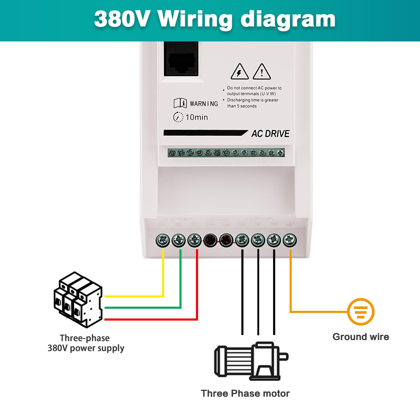 Inverter per Motori Trifase 380V 5.5KW VFD Azionamento a frequenza variabile ingresso e uscita trifase 380V Regolatore convertitore di frequenza CNC ZHB600-5.5KW con cavo prolungatore 2M