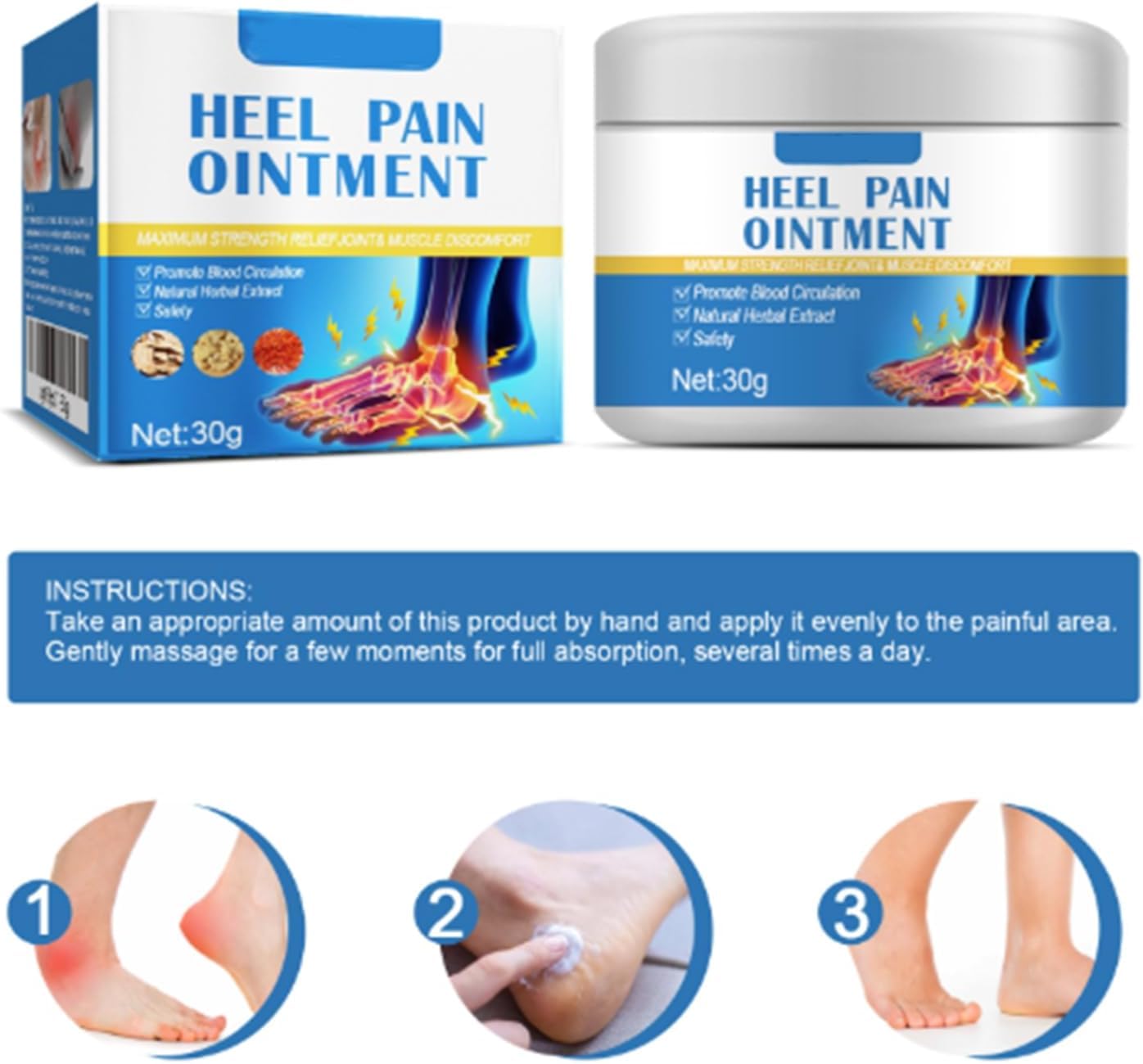Crème Soulagement de la Douleur au Pied,Pommade Apaisante pour Talons,Crème pour les Pieds,Apaisante pour les Douleurs Musculaires,Heel Pain Ointment