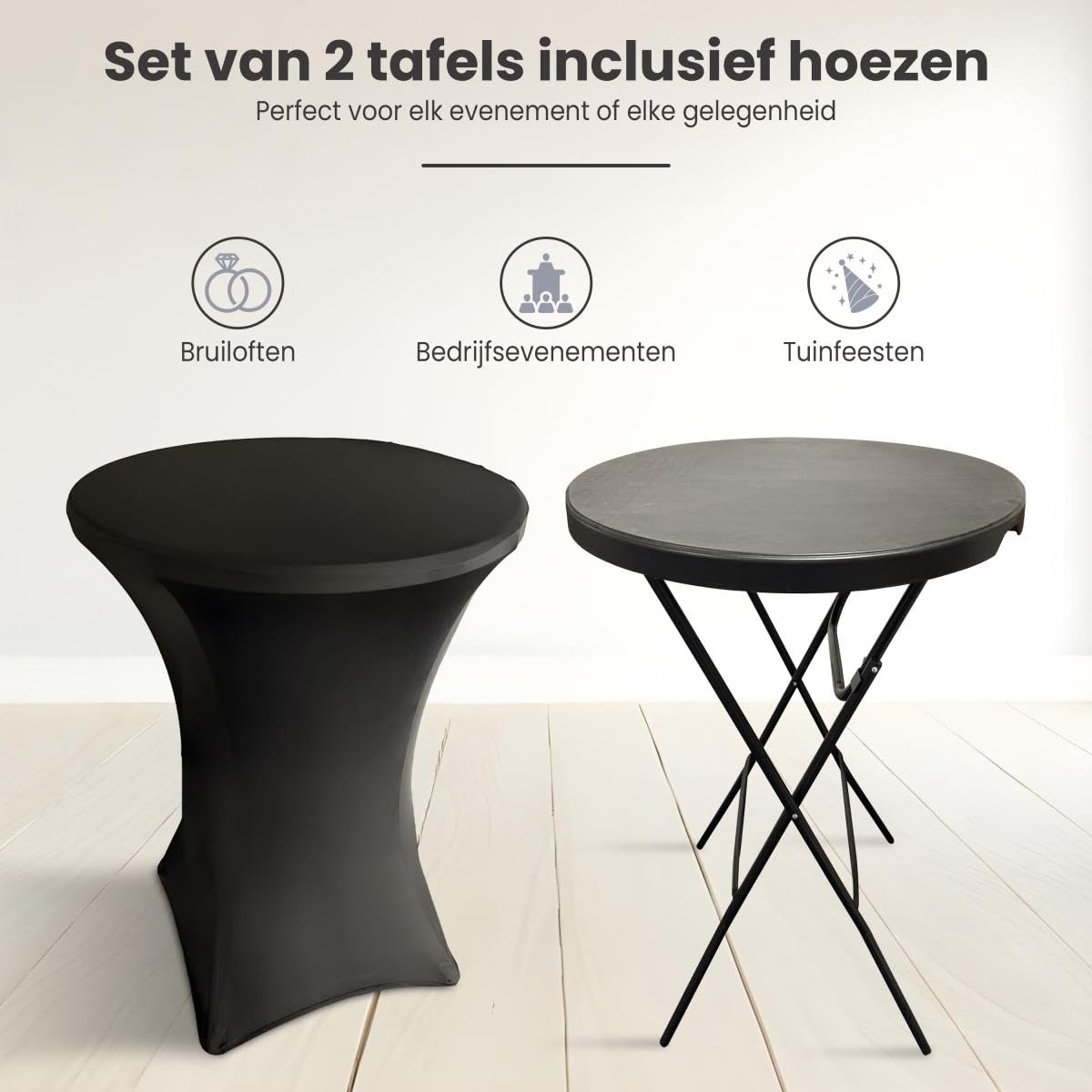 Lot de 2 Tables Debout Pliables Ø80x110 cm avec Housses Noires - Cadre Acier Revêtement Poudre