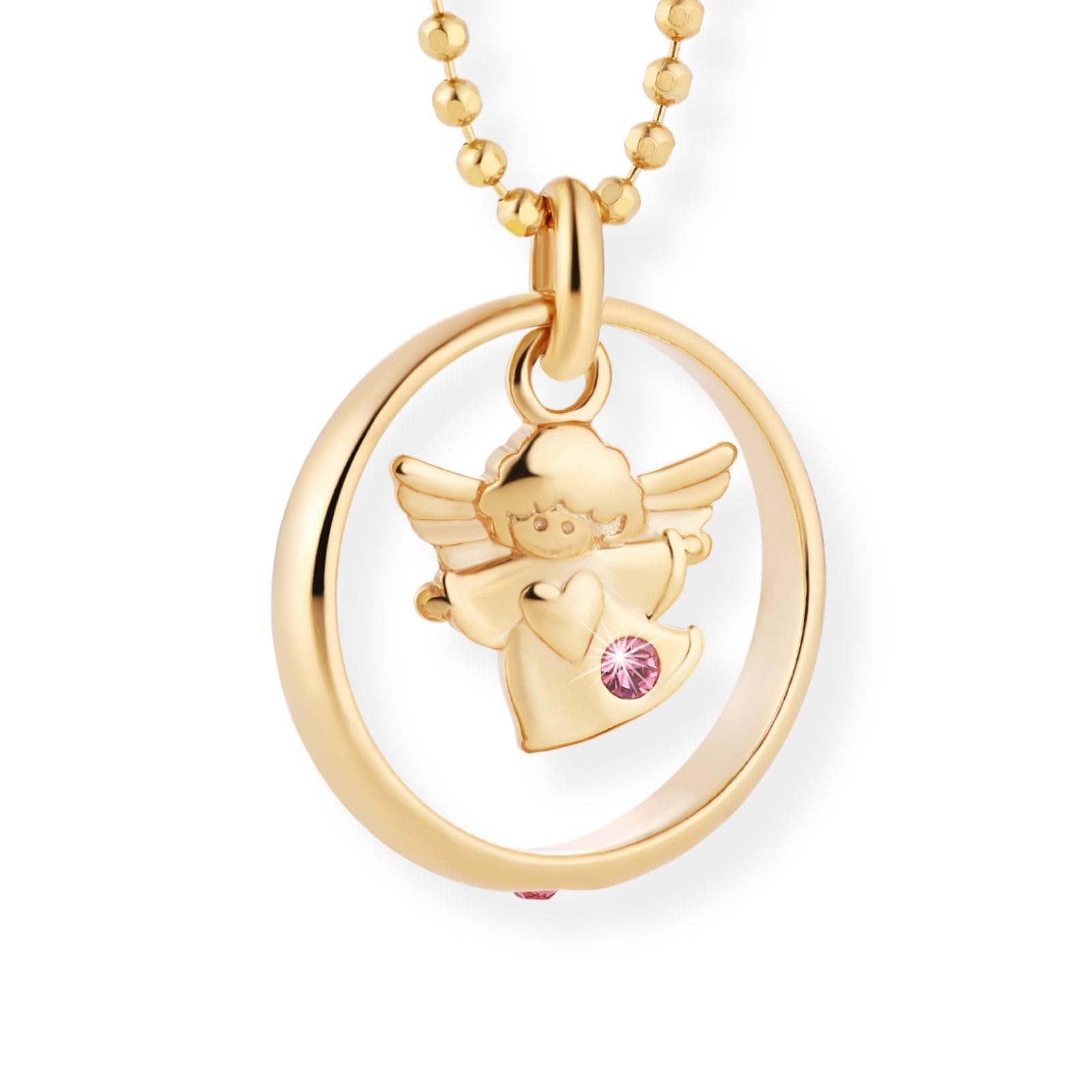 fish Splendida Collana Per Bambini Con Ciondolo Angelo Placcato Oro Con Cristallo Rosa Per Ragazze