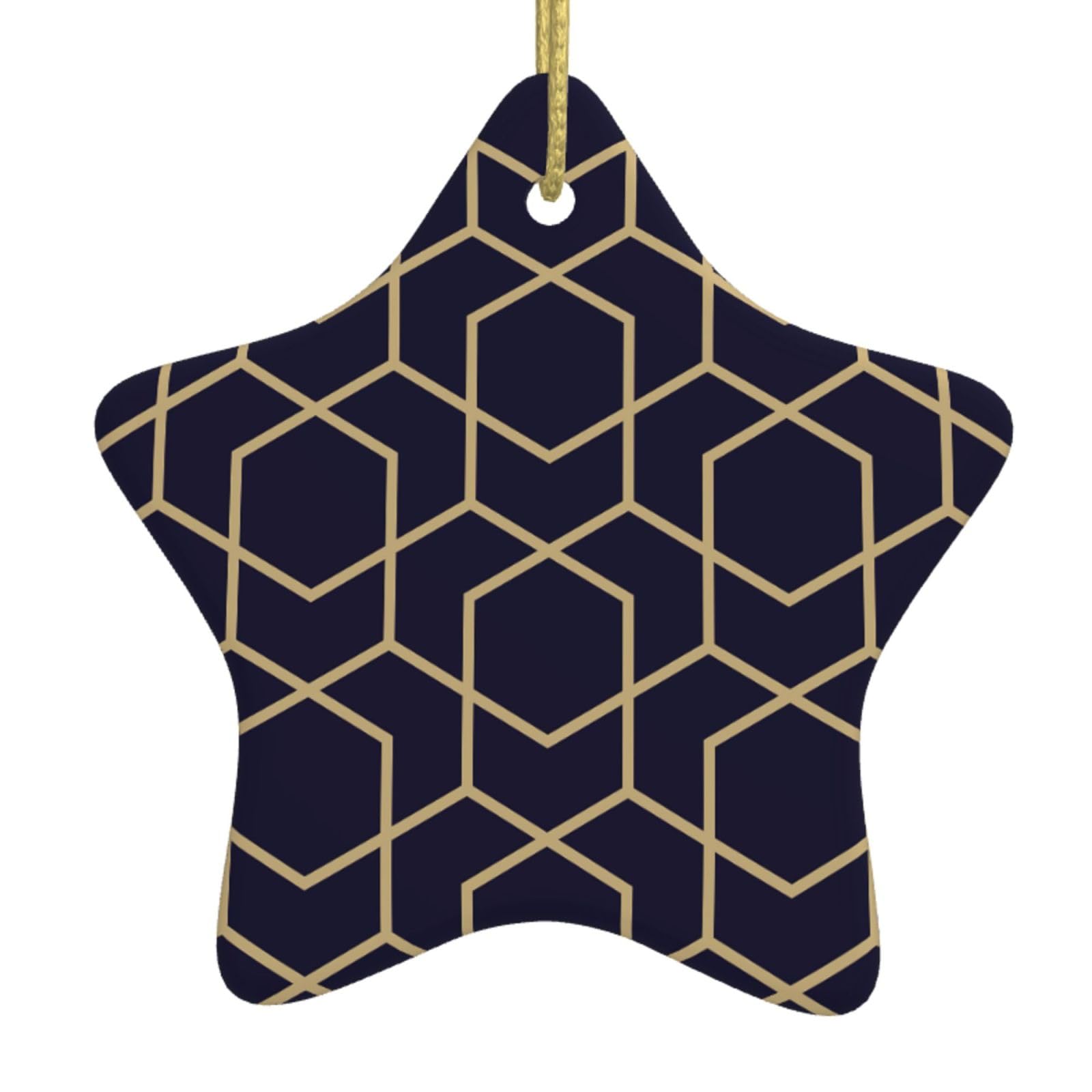 Geometric Lines Print Christmas Ornaments, Ceramic Hanging Ornament, Round Shape Decorations