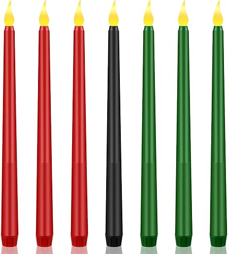 Miniatura 8 de 7 velas LED Kwanzaa Mishumaa Saba verde, rojo y negro, velas cónicas para decoración de iglesia