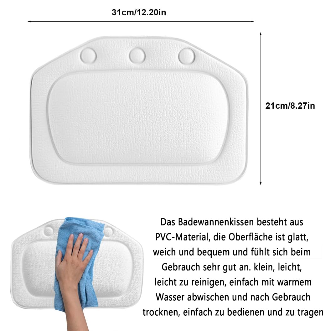 LATRAT Reposacabezas Bañera, Bañeras Almohada Espuma Suave Acolchado Spa Bañera Almohada Bañera para Uso Casero, Blanco