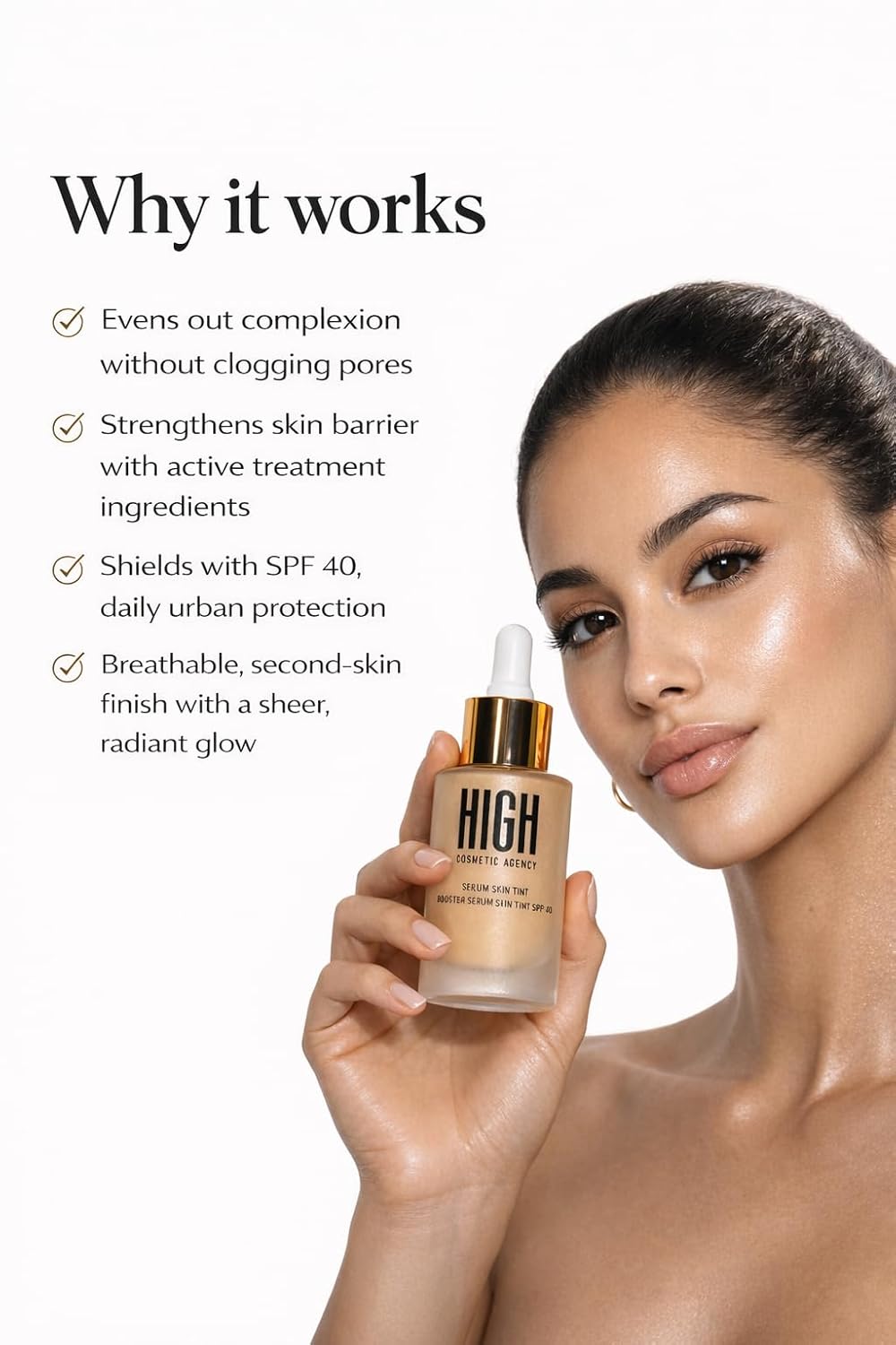 Booster Serum Skin Tint SPF 40, Tinted Moisturizer with Niacinamide and Hyaluronic Acid,High Cosmetic Agency (LIGHT ALBAR WITH NEUTRAL UNDERTONES)