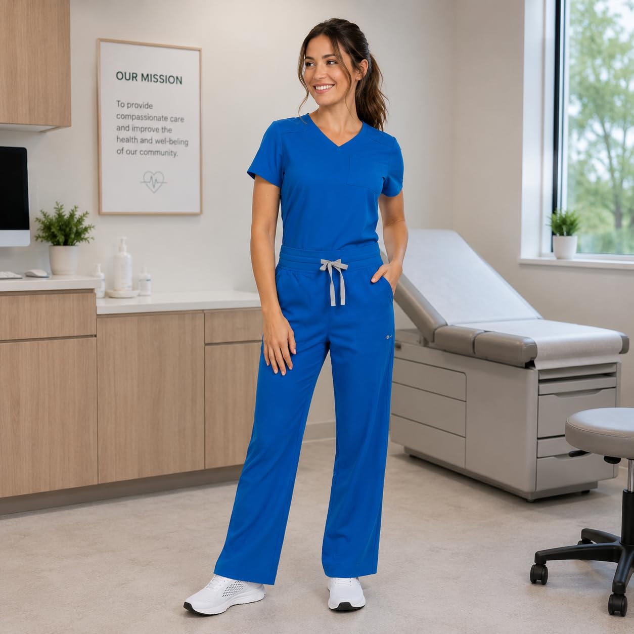 B-well Aurelia Pantalones médicos rectos antimicrobianos antiolores 6 bolsillos cintura ajustable