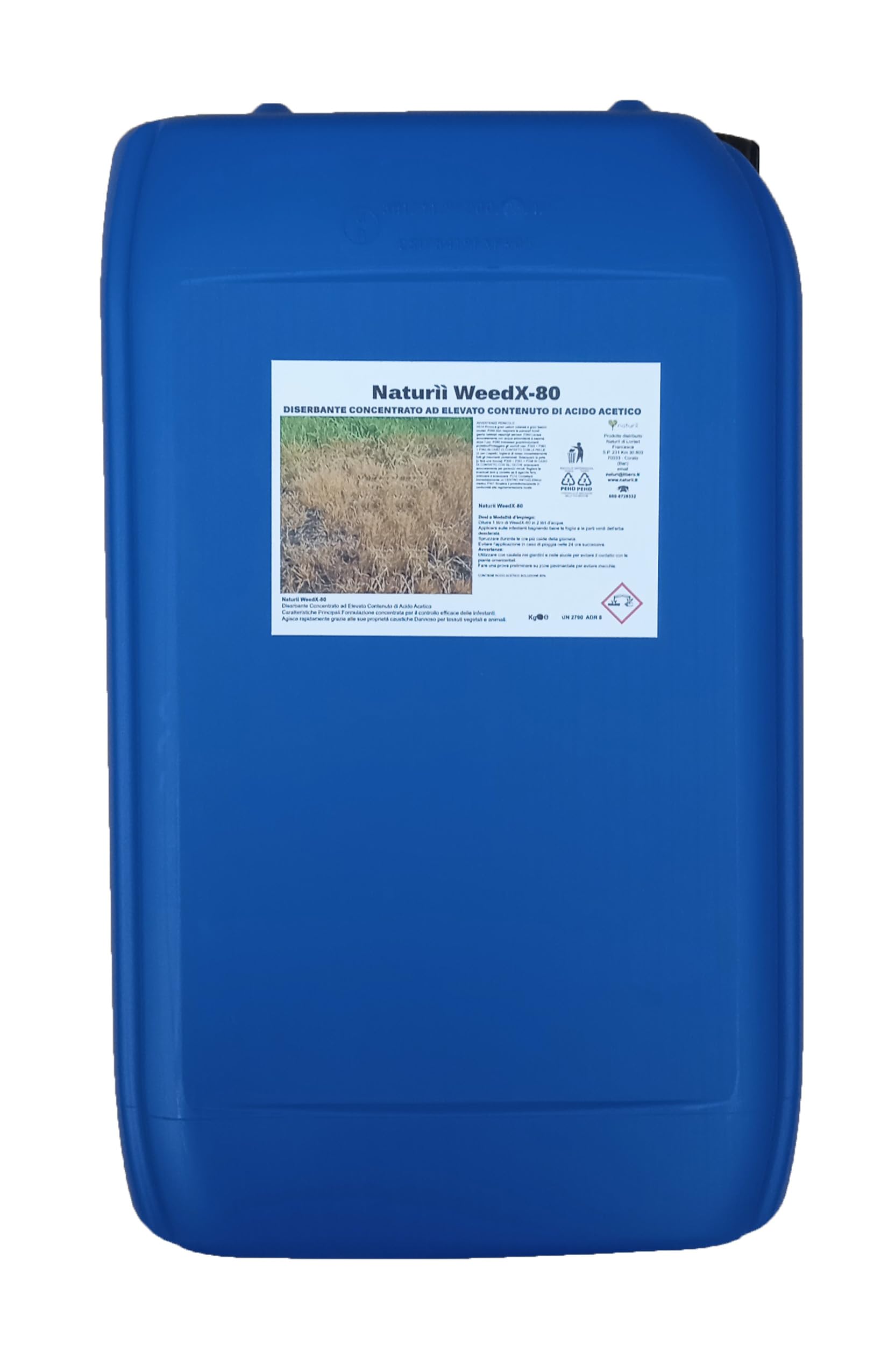 Erbicida totale concentrato Naturìì WeedX-80, kg 25 alto contenuto di acido acetico, per viottoli e infestanti