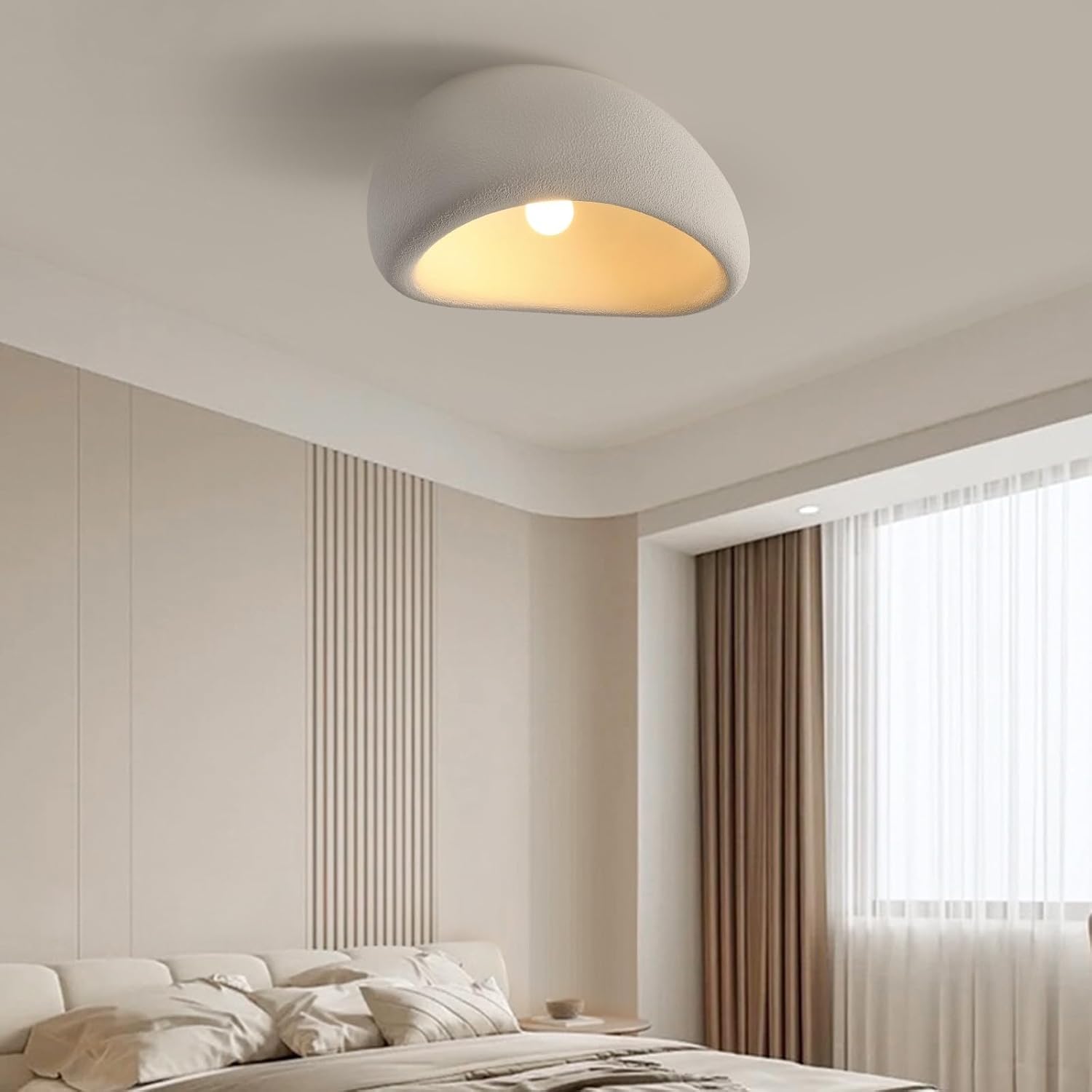 Moderne Wohnzimmer Deckenleuchte Weißer Schlafzimmer Deckenlampe | Kronleuchter Im Japanischen Wabi-Sabi-Stil,Lampenschirm Aus Polyethylen Für Innenbeleuchtung Mit E27-Sockel(30 * 22 * 16CM)