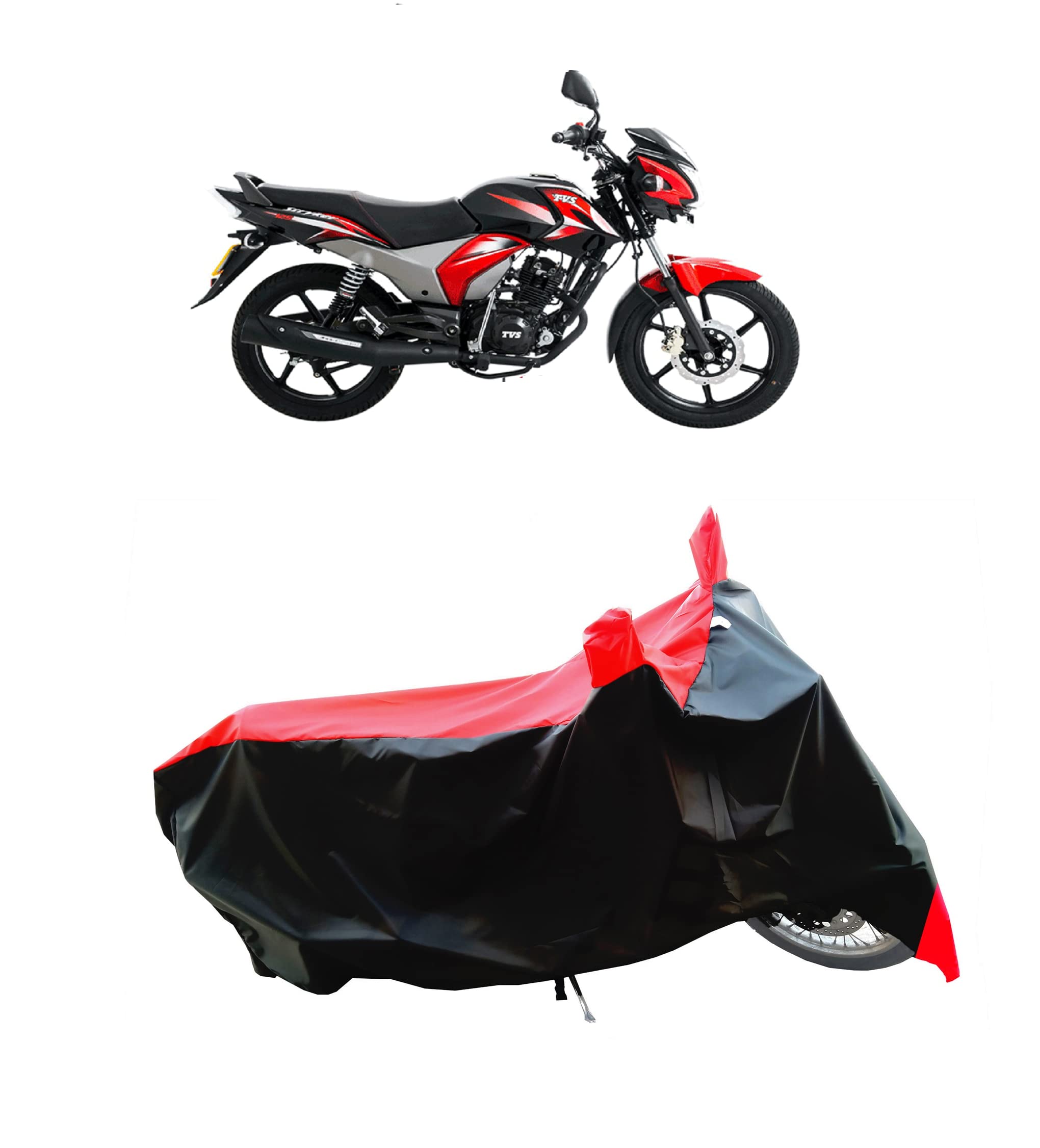 Coxtor Bike Body Cover for TVS Stryker 125 New UV Protection & Water Resistance 190 T Fabric (Red Patta)