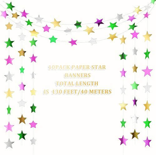 Miniatura 25 de Patelai Guirnalda de estrellas con purpurina decorativa de 130 pies para colgar en banderines de estrellas, telón de fondo para regreso a casa, Rojo