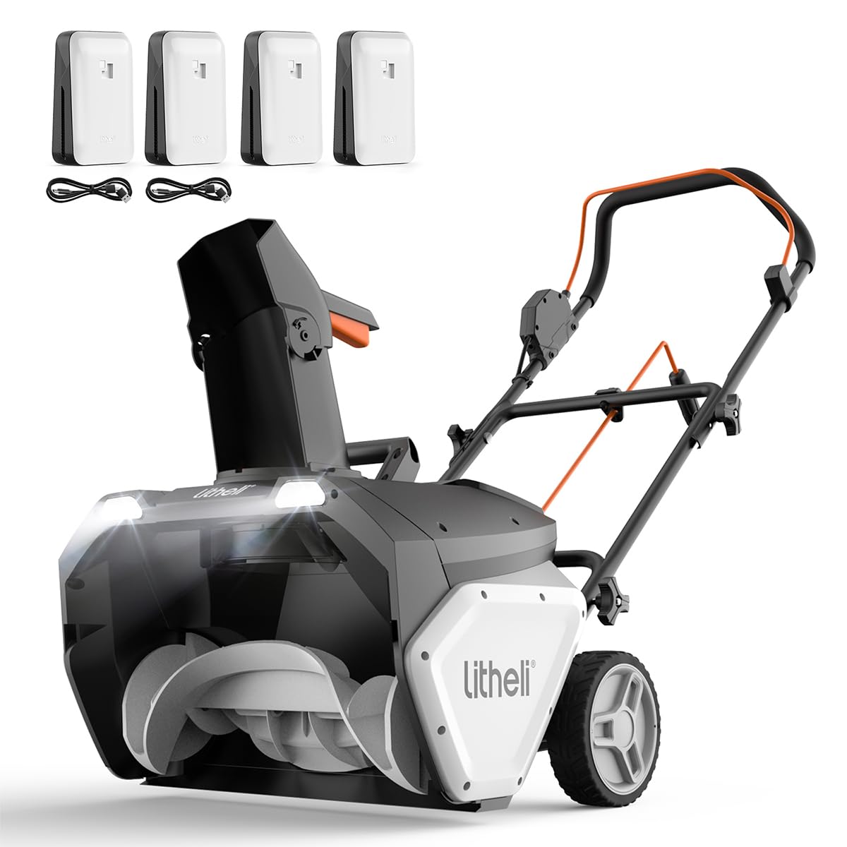 litheli 4x20v cordless snow blower, 20 inch snow thrower with 4.0ah battery, electric snow blowers with led spotlight and brushless motor for walkways and driveways