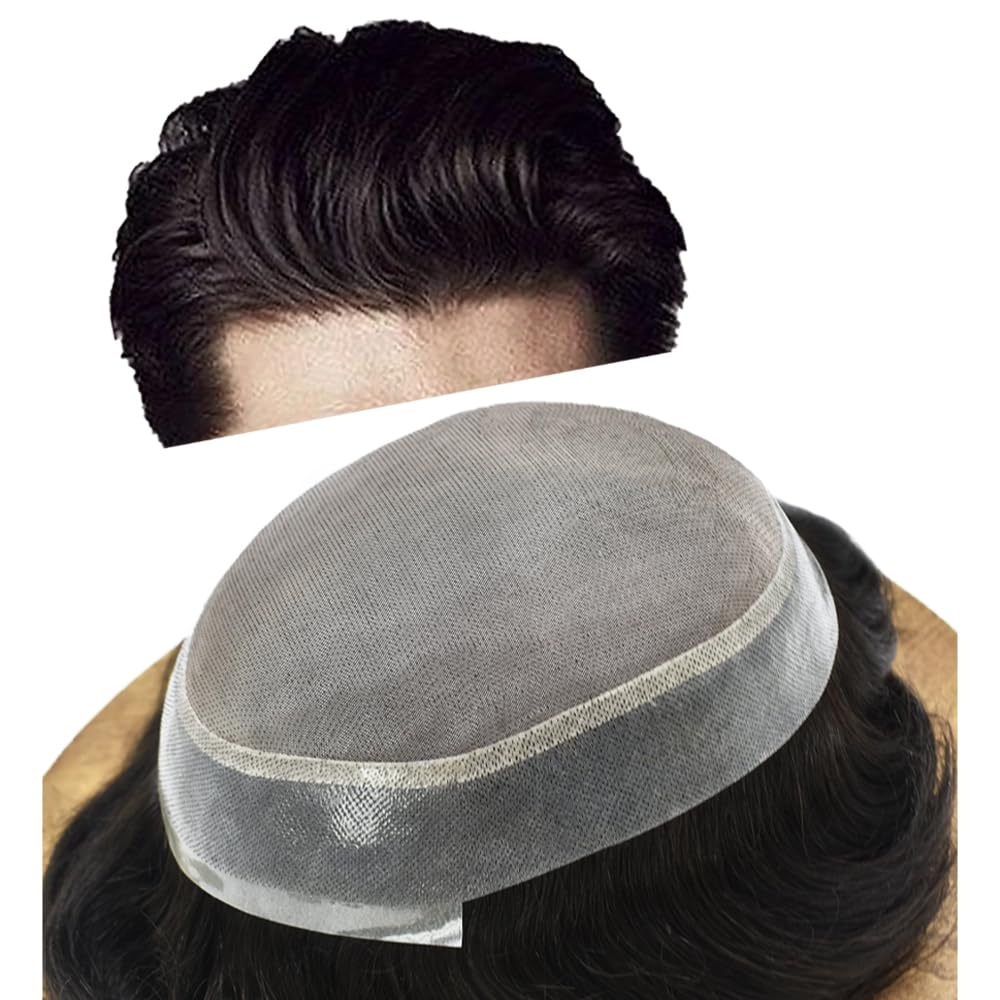 Toupee For Men Real Human Hair V-Looped Mens Toupee Hair Pieces For Men Hair System Hair Replacement System Men Capilar Para Hombre Natural Looking 8”X10” #1 Jet Black 120% Density Toupee For Men Real Human Hair V-Looped Mens Toupee Hair Pieces For Men Hair System Hair Replacement System Men Capilar Para Hombre Natural Looking 8”X10” #1 Jet Black 120% Density