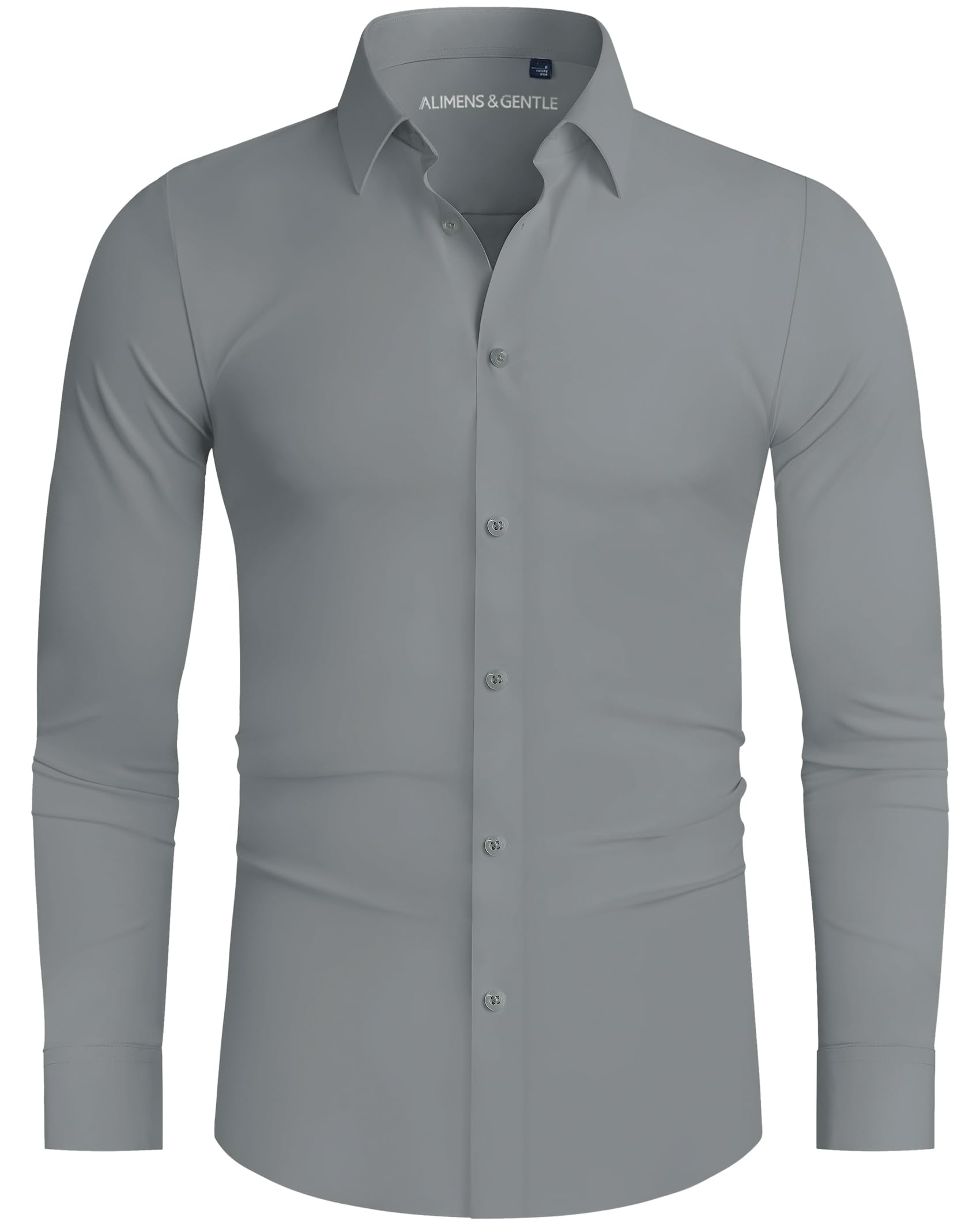 Alimens & Gentle Stretch Mens Dress Shirts Slim Fit Long Sleeve Casual Skinny Muscle Fit Wrinkle Free Button Down Shirt