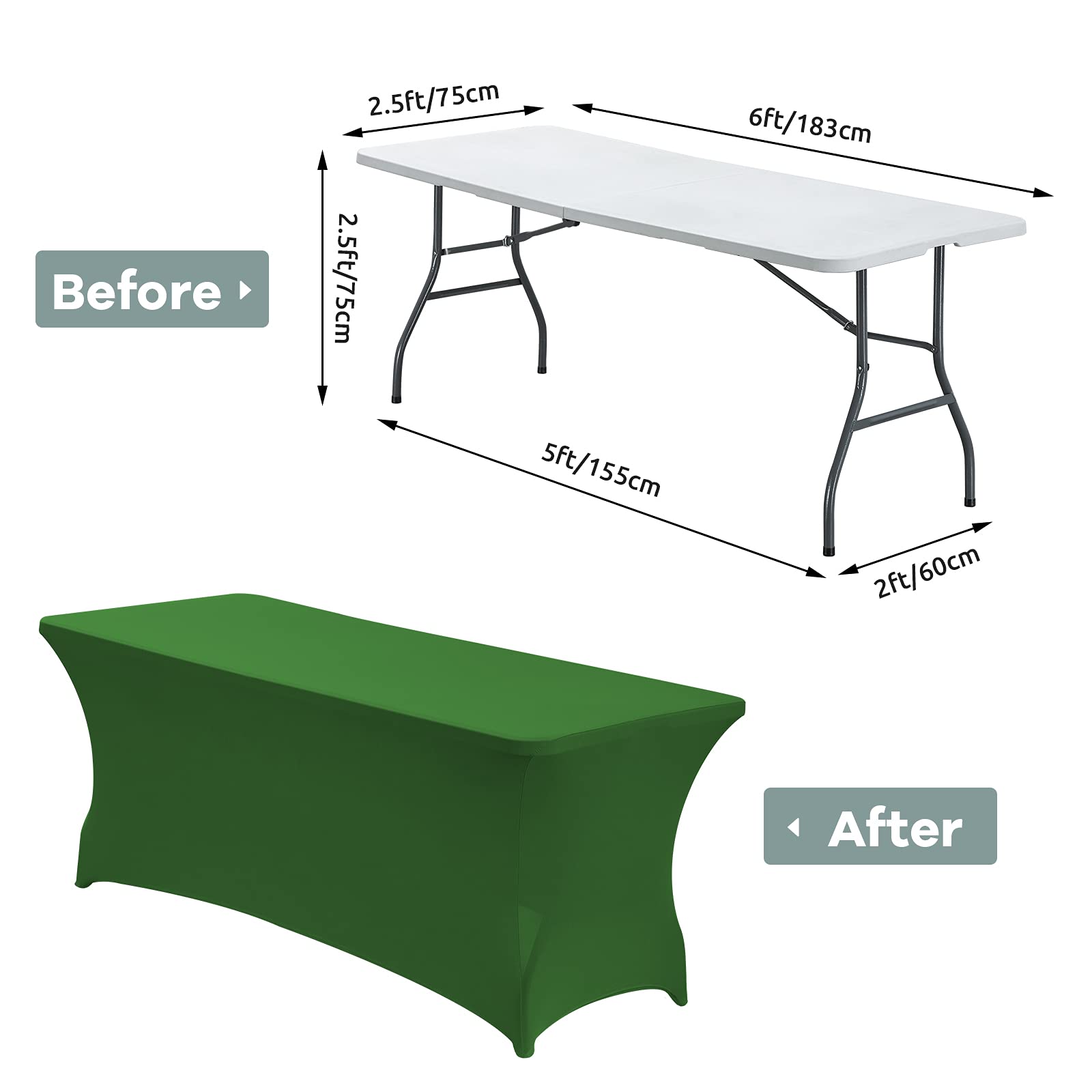 CWK - Mantel de 180 cm, de elastano elástico impermeable, para mesas rectangulares plegables, resistente a las arrugas, ajustable, para fiestas, bodas, banquetes y eventos (verde)