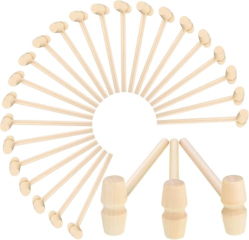Sumind 26 piezas de mini martillo de madera de cangrejo o langosta martillos de mariscos de madera dura natural martillos de cangrejo mazos de