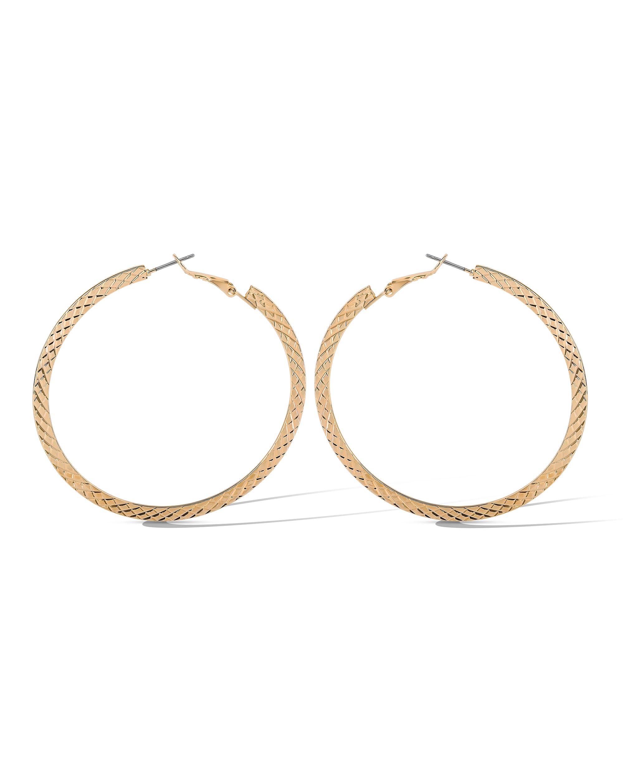 Jessica Simpson Flat Hoop Earrings for Women, Gold-Tone Large Hoops with Omega Back