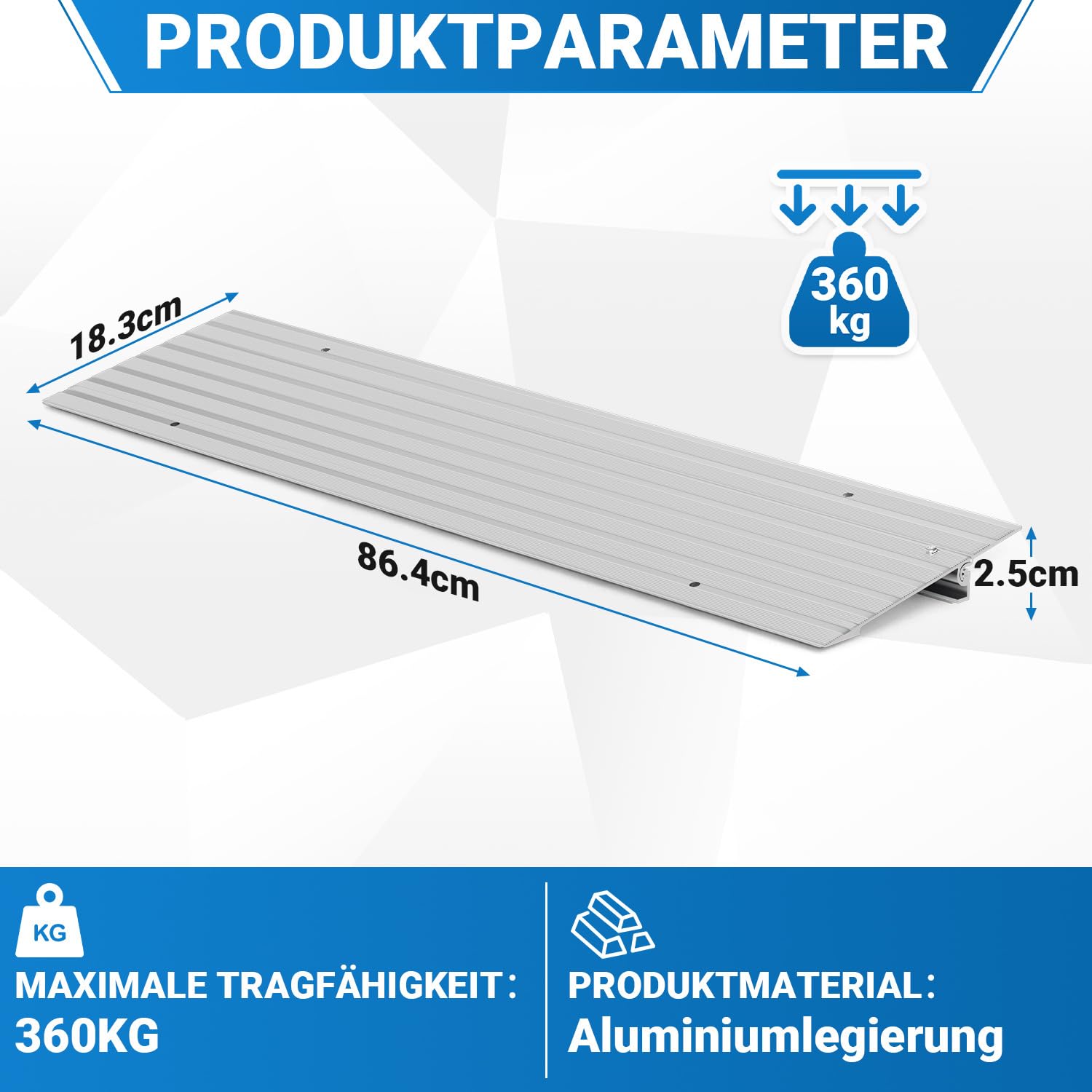 Rampa de Aluminio 86,4 x 18,3 x 2,5 cm, rampa Modular con Superficie antideslapante, Ajuste Ajustable y Fuerza de Soporte de 360 kg