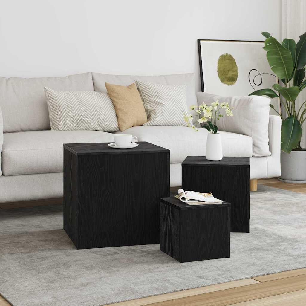 SXZenSpace Nesting Tables 3 pcs Black Oak Engineered Wood 45 x cm Space-Saving Nest of for Living Room Bedroom Corridor