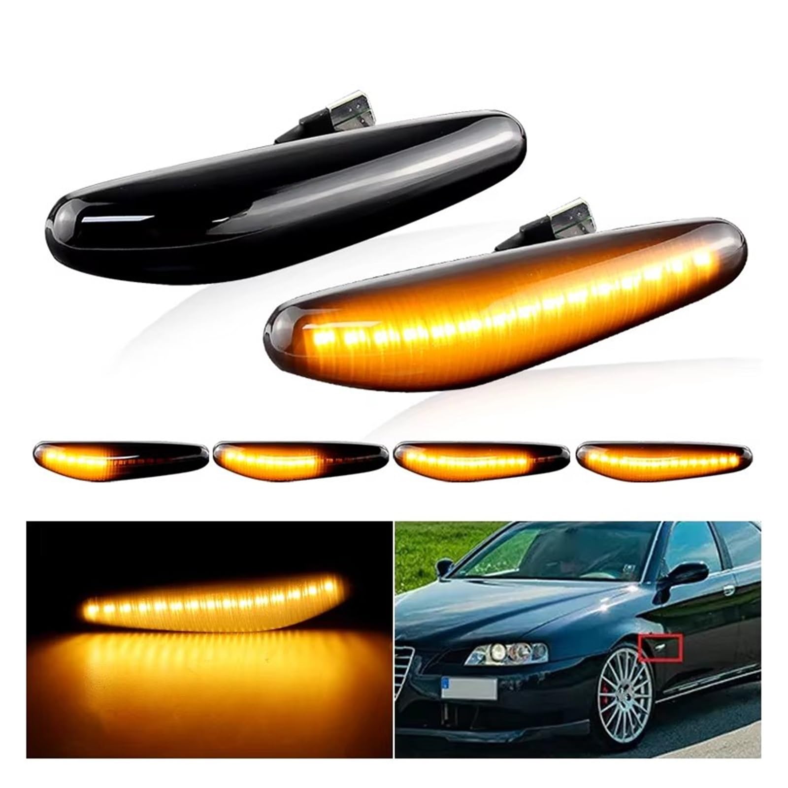 Indicatori Direzione Per Alfa Per Romeo 166 1998-2007 2 Pezzi Led Dynamic Turn Signal Light Side Marker Blinker Indicator Lamp Repeater OEM 60597300 Direzione Dinamico(Smoke Lens Dynamic)