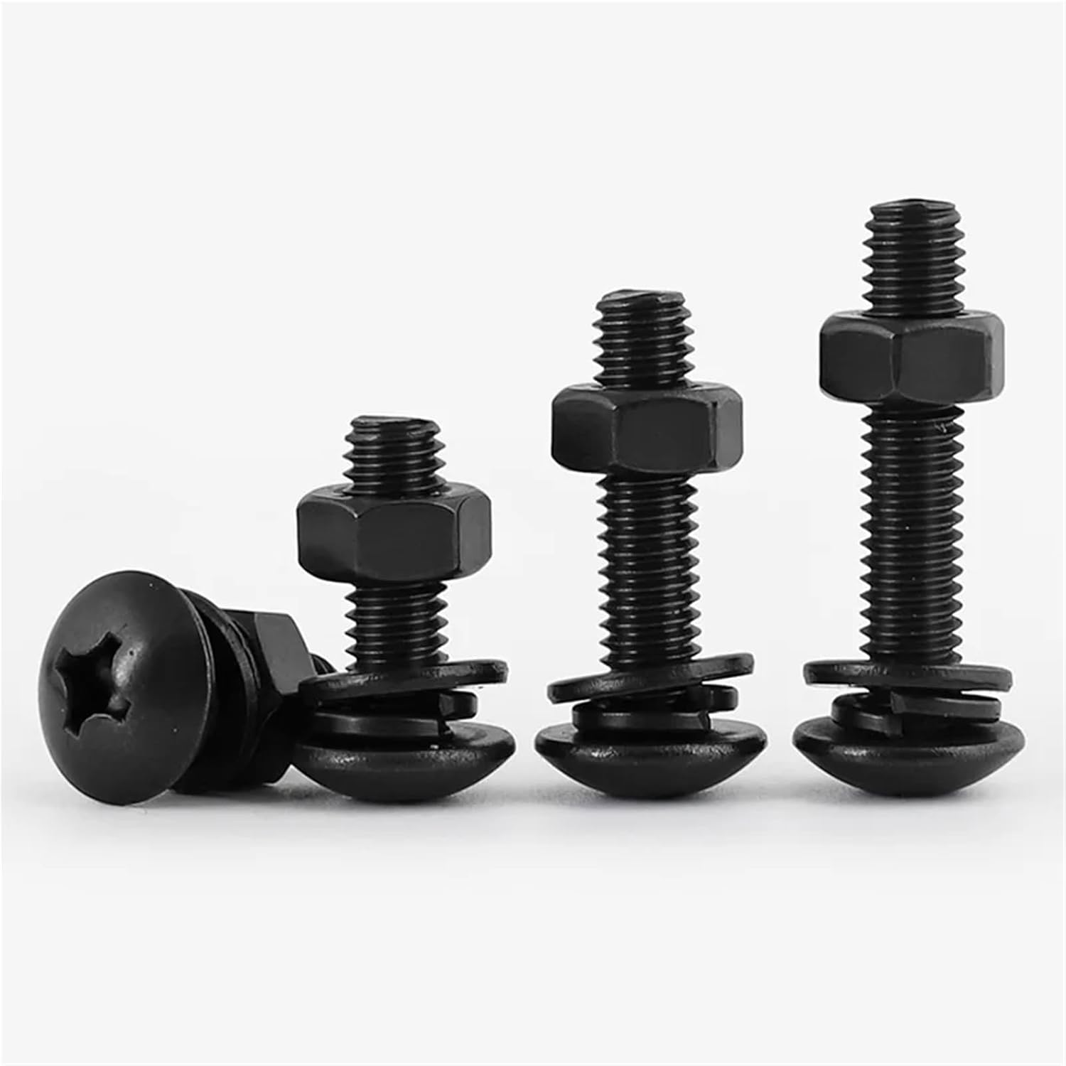 M3 M4 M5 M6 304 Stainless Steel Black Truss Head Round Mushroom Head Wooden Machine Bolts Washers Nuts Screws Set(M3x6mm 20sets)