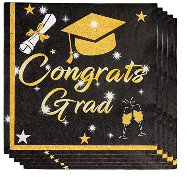 Buy Graduation Paper Napkins Fobeone Black and Gold Congrats Grad