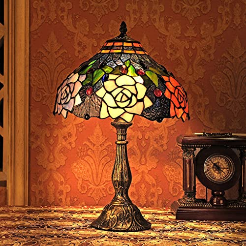 12 pulgadas de luz de escritorio de la flor de la serie de vidrieras de estilo Tiffany Lámpara de cabecera de lectura antigua lámpara de mesa Livingroom Dormitorio Oficina Vintage Art Deco victoriana Cover