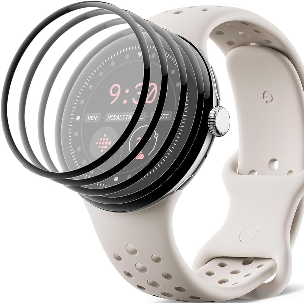 [4 pieces] of protective film with Google Pixel Watch 3 45mm, 360° all-round 3D edge screen protection film, full coverage, anti-scratch, bubble-free protection, 3D touch fingerprint sensor (no glass)