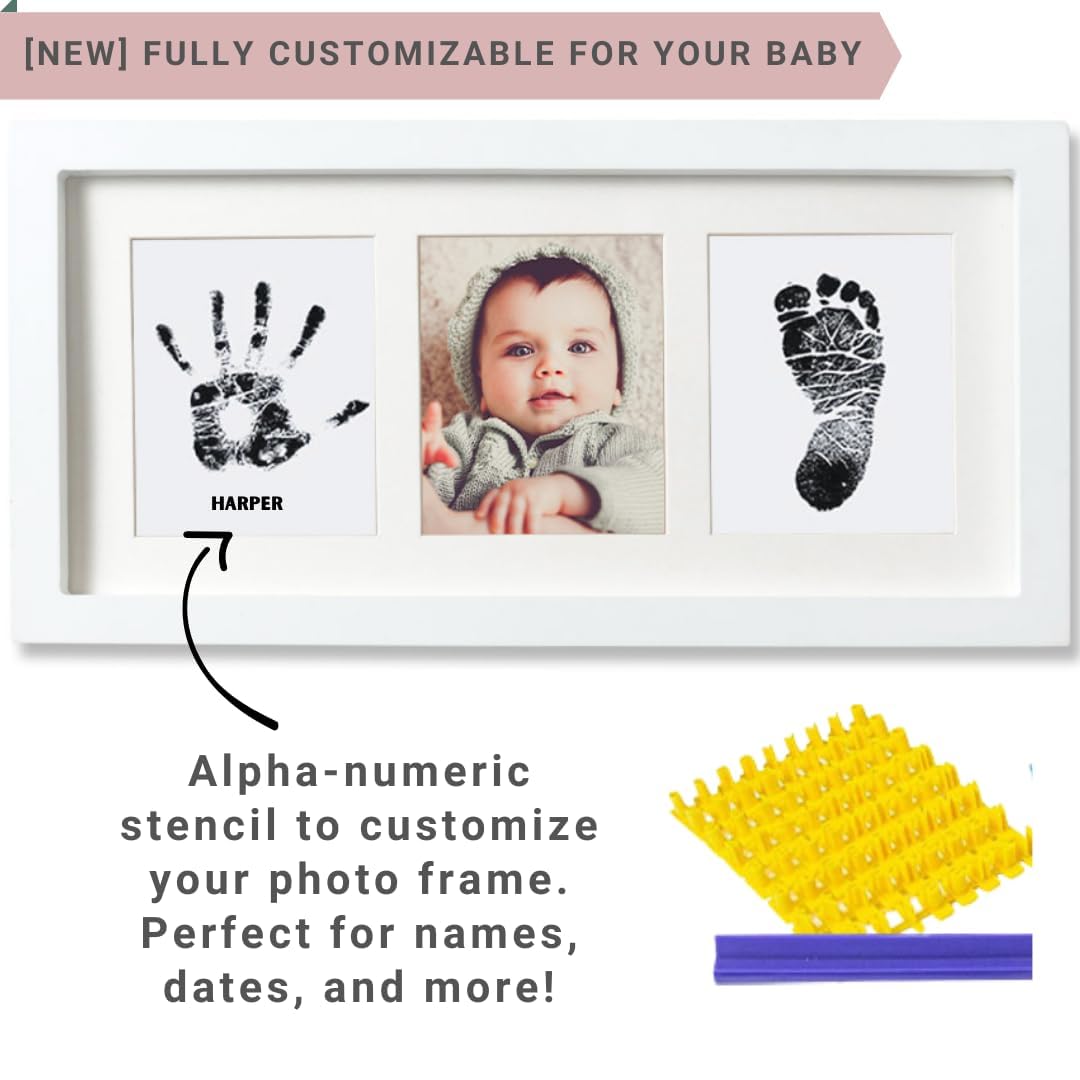 Baby Prints - Kit de recuerdo de marco de fotos para huellas de manos y pies recién nacidos, 13.5 x 7 pulgadas (tamaño grande), almohadilla de tinta sin desorden incluida, regalo para nuevos padres