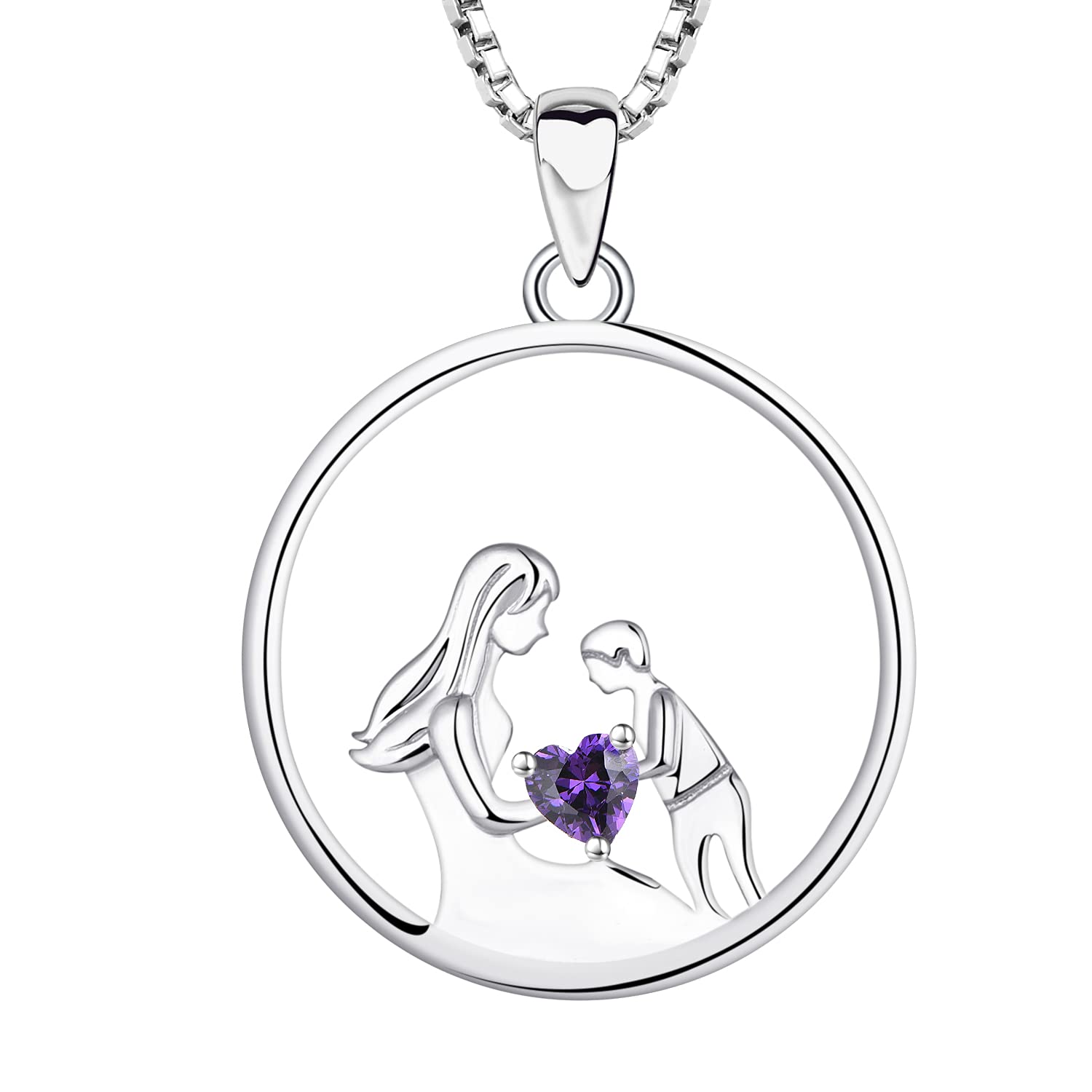 YL Mutter und Sohn Halskette 925 Sterling Silber 12 Geburtsstein Zirkonia Anhänger Halskette Geschenke für Mama Frauen, 45-48 CM