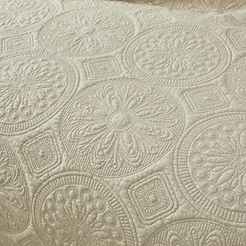 Brandream Luxury Beige Medallion Quilt Bedding Set King Size Cotton Queen Size Bedspread Coverlet Set #TOP6